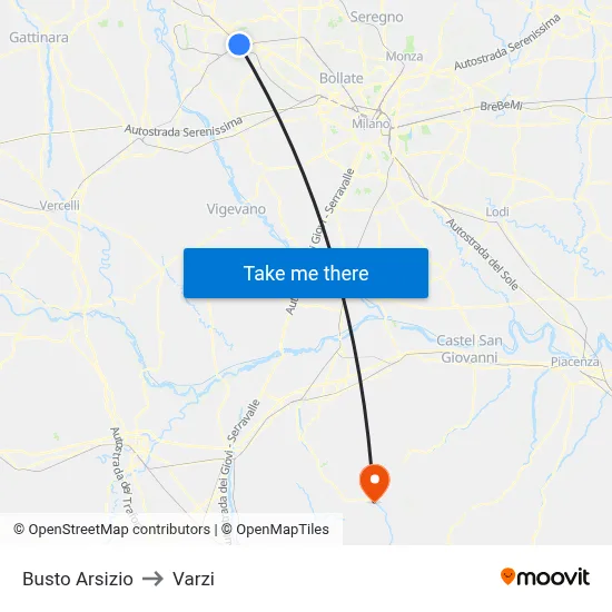 Busto Arsizio to Varzi map
