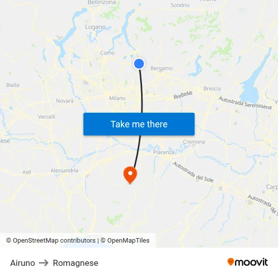 Airuno to Romagnese map