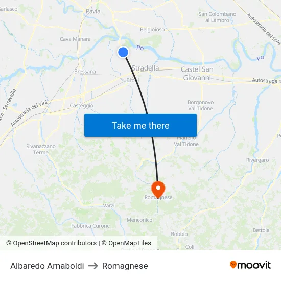 Albaredo Arnaboldi to Romagnese map