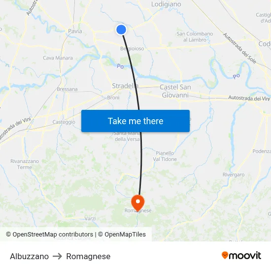 Albuzzano to Romagnese map