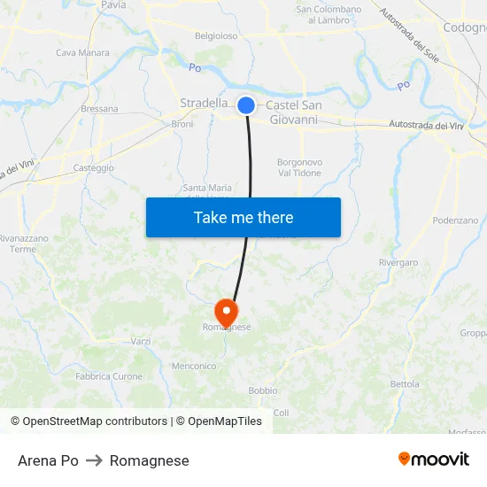 Arena Po to Romagnese map