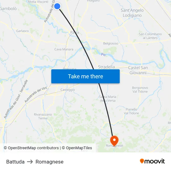 Battuda to Romagnese map