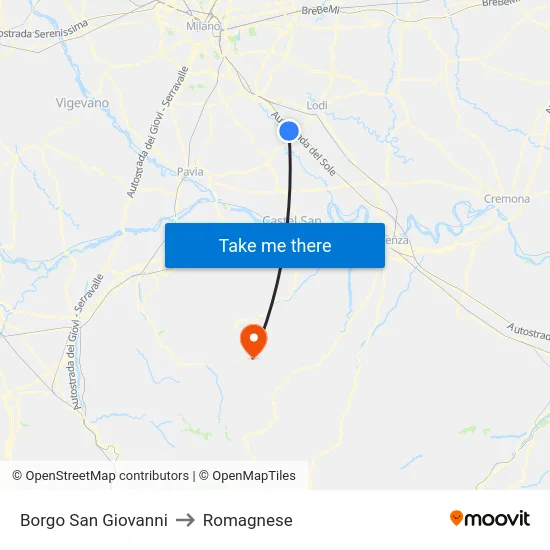 Borgo San Giovanni to Romagnese map