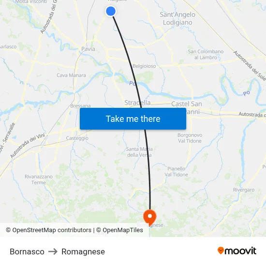 Bornasco to Romagnese map