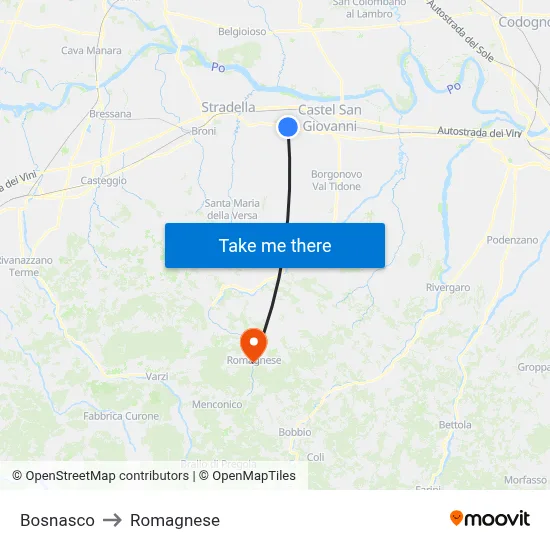 Bosnasco to Romagnese map