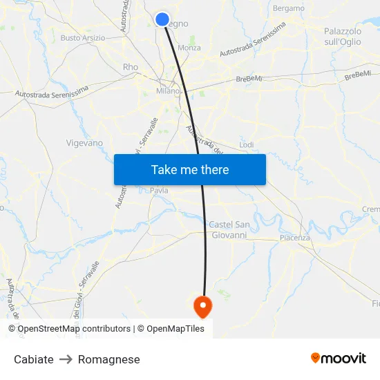 Cabiate to Romagnese map