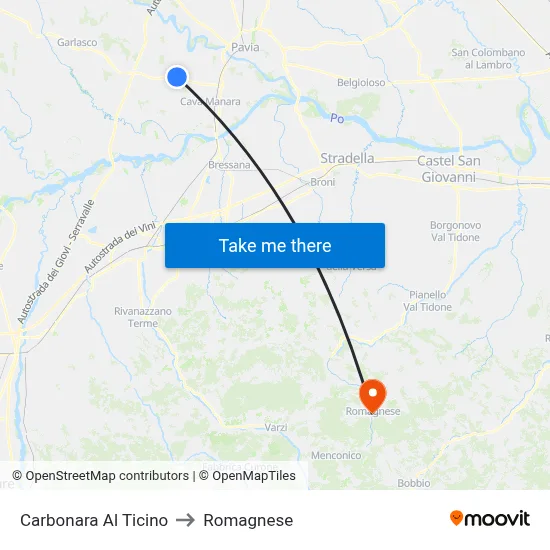 Carbonara Al Ticino to Romagnese map