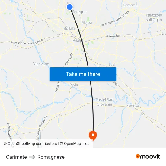 Carimate to Romagnese map