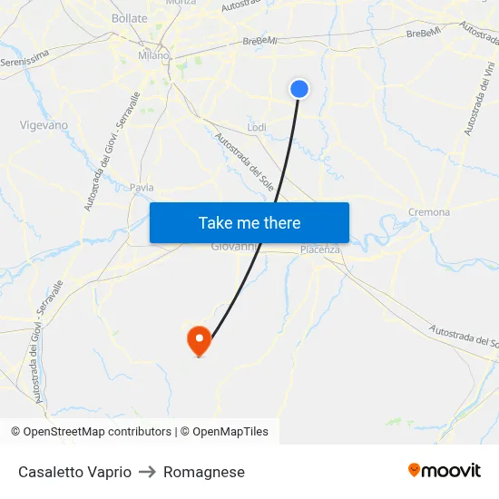 Casaletto Vaprio to Romagnese map
