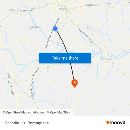 Casarile to Romagnese map