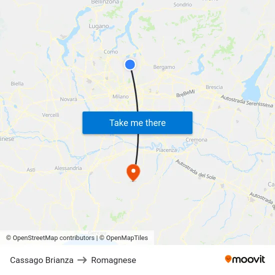 Cassago Brianza to Romagnese map