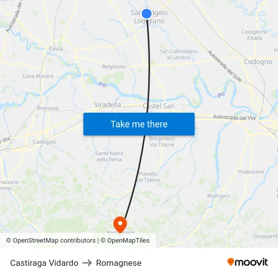 Castiraga Vidardo to Romagnese map