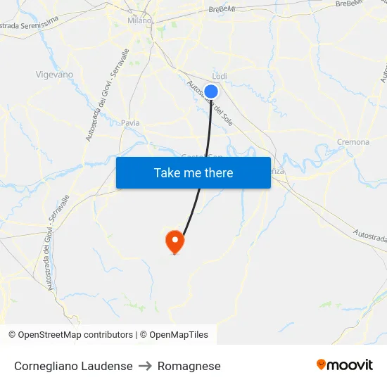 Cornegliano Laudense to Romagnese map