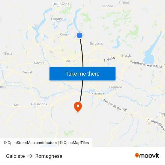 Galbiate to Romagnese map