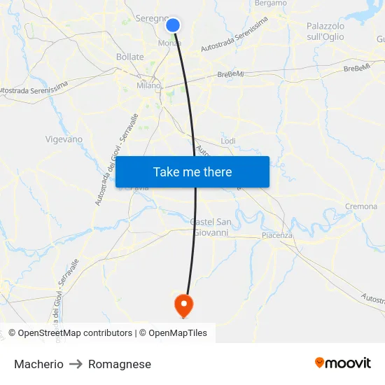 Macherio to Romagnese map