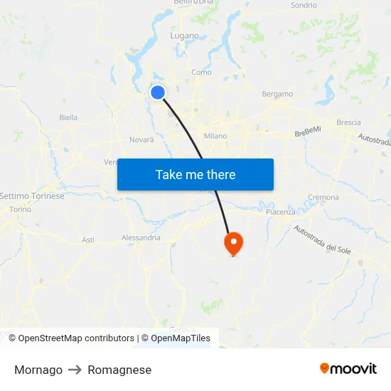 Mornago to Romagnese map