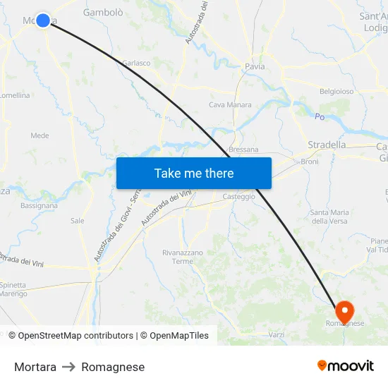 Mortara to Romagnese map