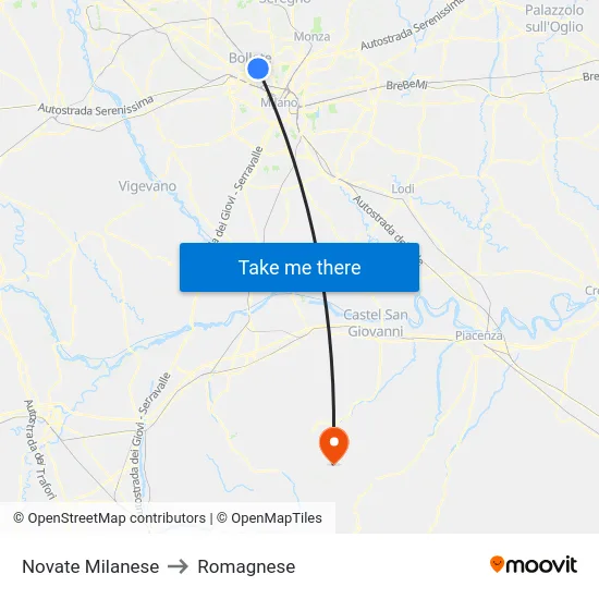 Novate Milanese to Romagnese map