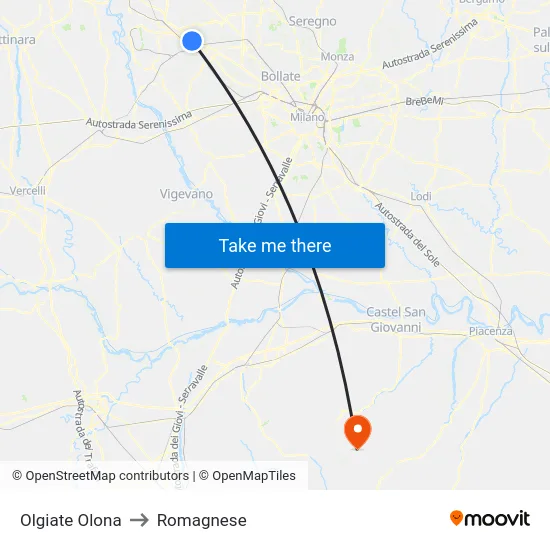 Olgiate Olona to Romagnese map