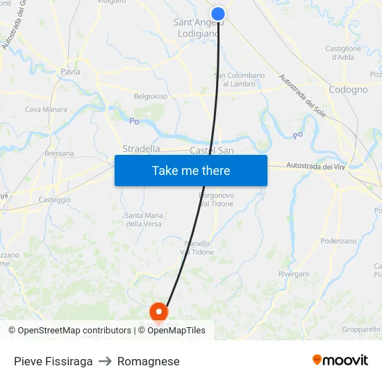 Pieve Fissiraga to Romagnese map