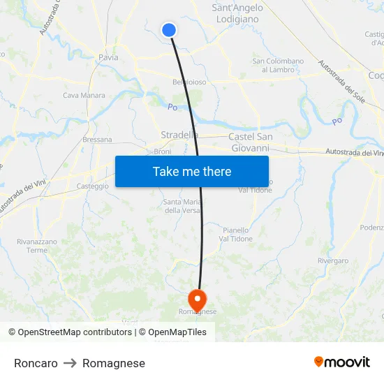 Roncaro to Romagnese map