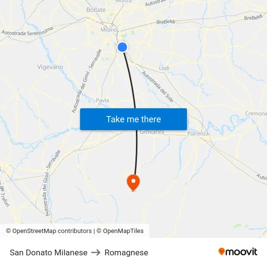 San Donato Milanese to Romagnese map