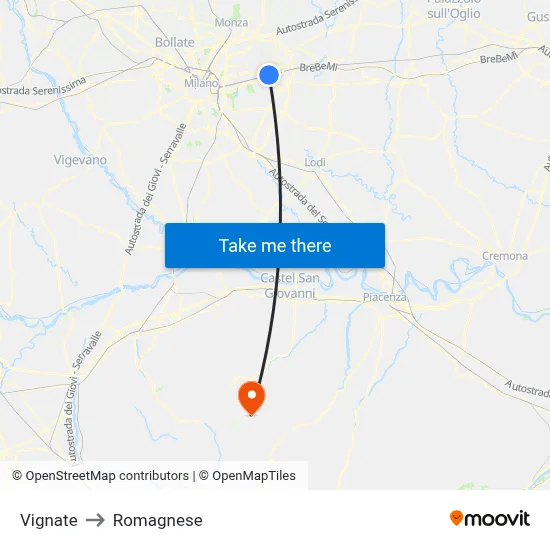 Vignate to Romagnese map