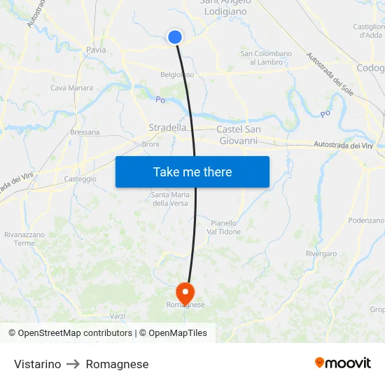 Vistarino to Romagnese map