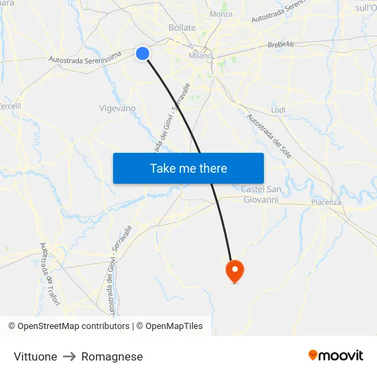 Vittuone to Romagnese map