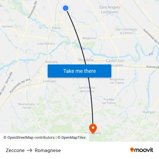 Zeccone to Romagnese map