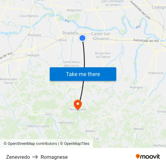 Zenevredo to Romagnese map