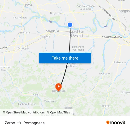 Zerbo to Romagnese map