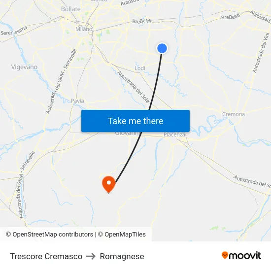 Trescore Cremasco to Romagnese map