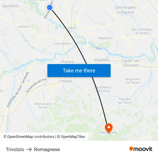 Trivolzio to Romagnese map