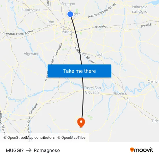 Muggiò to Romagnese map
