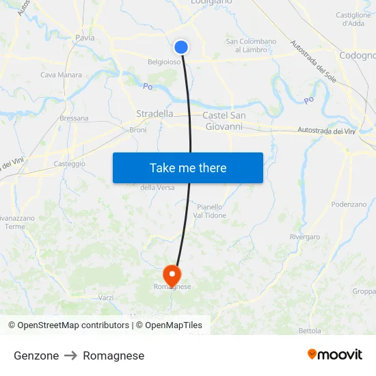 Genzone to Romagnese map