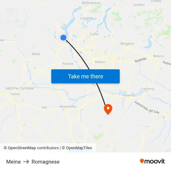 Meina to Romagnese map