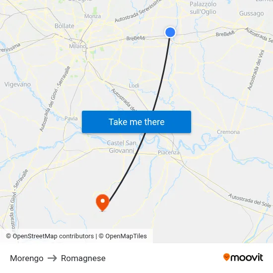 Morengo to Romagnese map