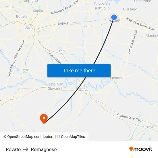 Rovato to Romagnese map
