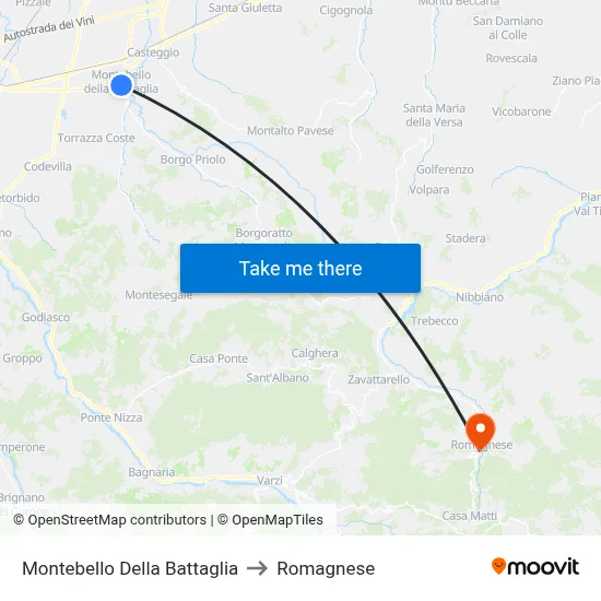 Montebello Della Battaglia to Romagnese map