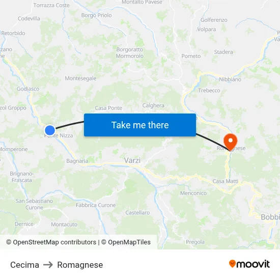 Cecima to Romagnese map