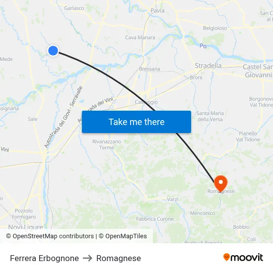 Ferrera Erbognone to Romagnese map