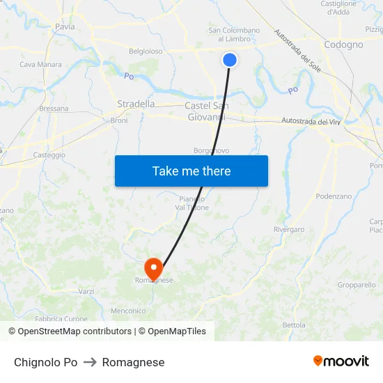 Chignolo Po to Romagnese map