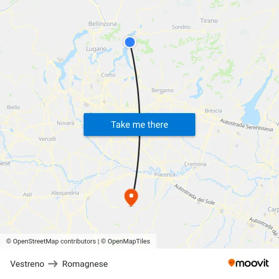 Vestreno to Romagnese map
