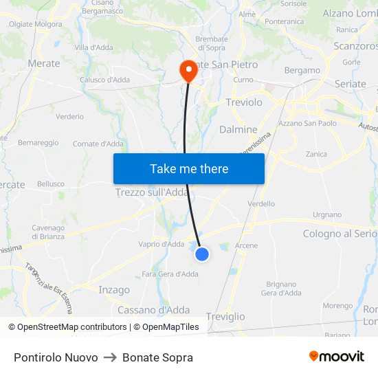 Pontirolo Nuovo to Bonate Sopra map