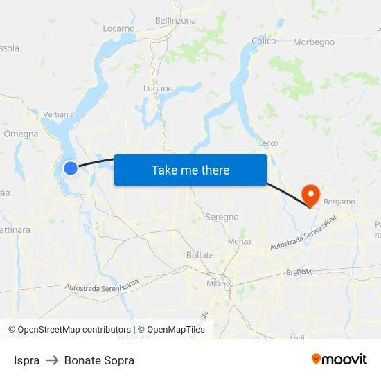 Ispra to Bonate Sopra map
