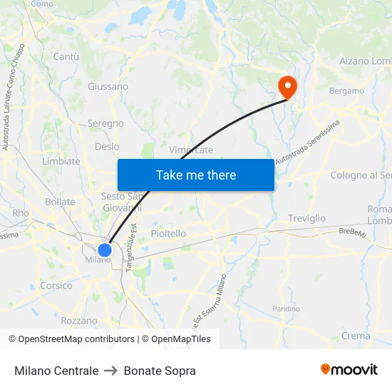 Milano Centrale to Bonate Sopra map