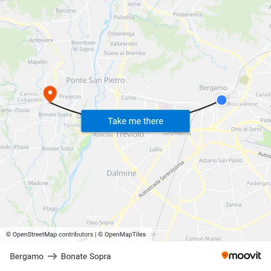 Bergamo to Bonate Sopra map