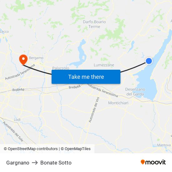 Gargnano to Bonate Sotto map