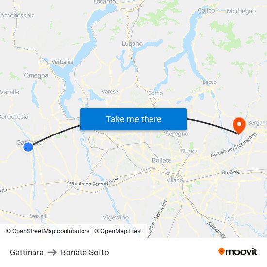 Gattinara to Bonate Sotto map